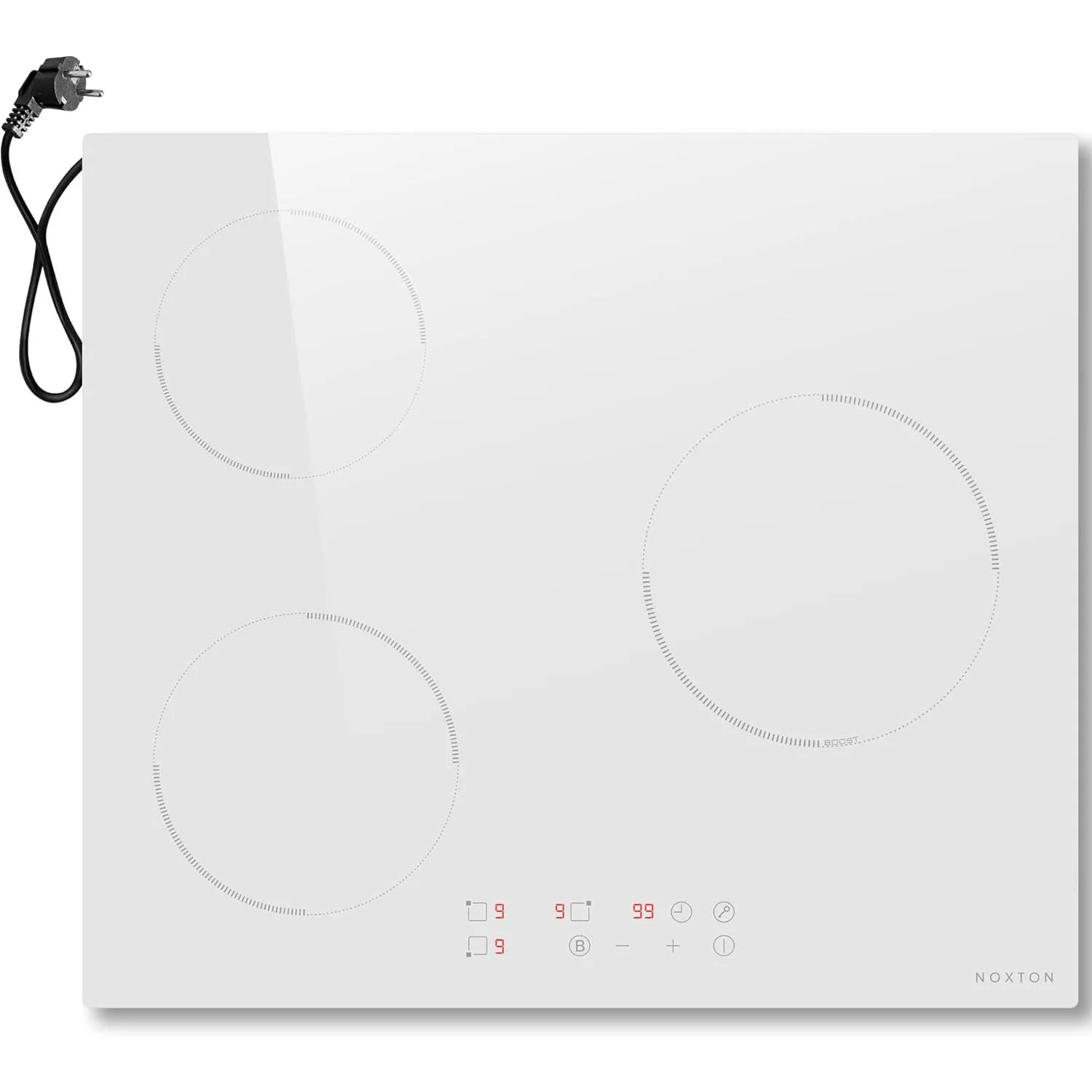 NOXTON 3-Zonen-Steck-Induktionskochfeld, 60 cm, elektrisches Kochfeld, 2800 W, Induktionskochfelder mit Touch-Steuerung, 220–240 V, sicheres Schloss und Timer-Boost