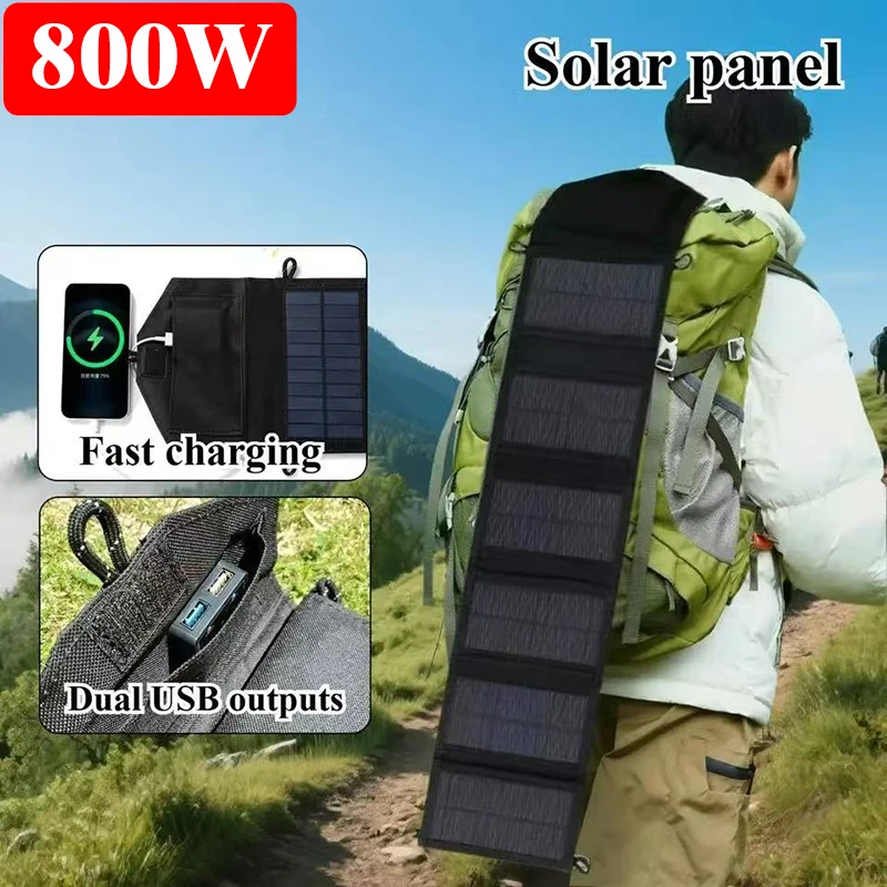 800 W tragbares faltbares Polysilizium-Solarpanel-Ladegerät USB 5 V DC zum Aufladen von Telefonen, Powerbank, geeignet für Wandern, Camping Image