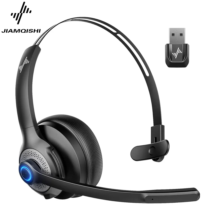 JIAMQISHI EH06U Kabelloses Headset mit Mikrofon, Bluetooth V5.2-Kopfhörer mit USB-Dongle-Stummschaltung für PC/Computer/Laptop/Call Center Image