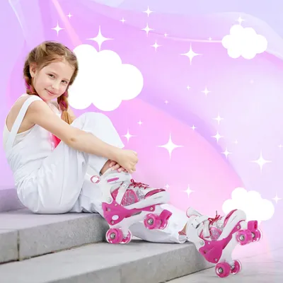 Girls Roller Skates Kids Roller Skates Roller Skates for Girls Boys for Kids 4 Size Adjustable Light Up Kids Roller Skates Girls