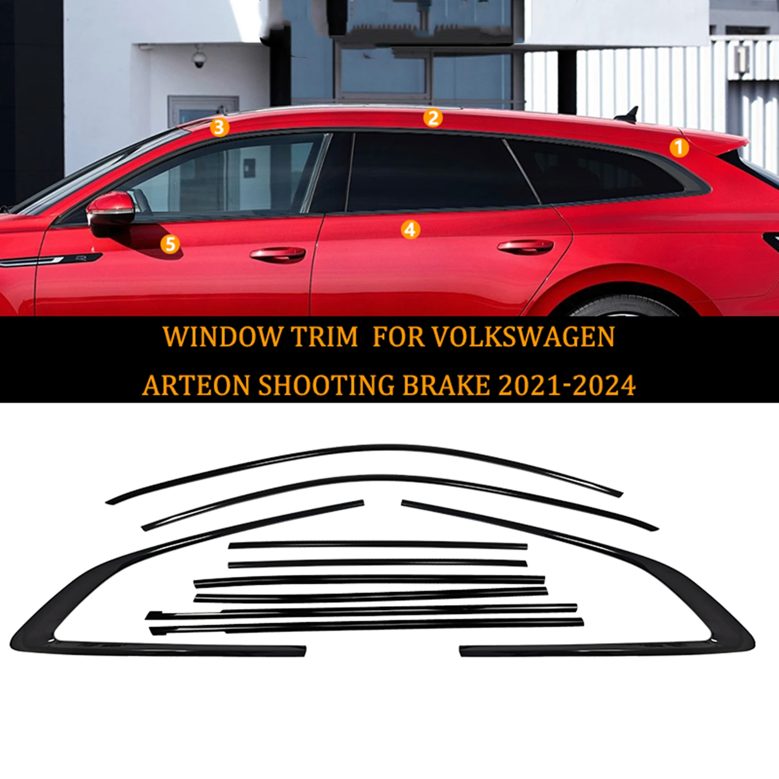 Außentür-Fensterleiste, Zierleiste, Styling, Dichtungsstreifen, glänzend schwarz, für Volkswagen VW CC ARTEON SHOOTING BRAKE 2021–2024 Image