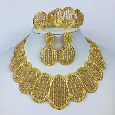 ESALE Women Jewelry Set Classic Design Necklace Earrings Bangle And Ring 4PCS Set Jewelry Wedding Party Gift Good Quality
