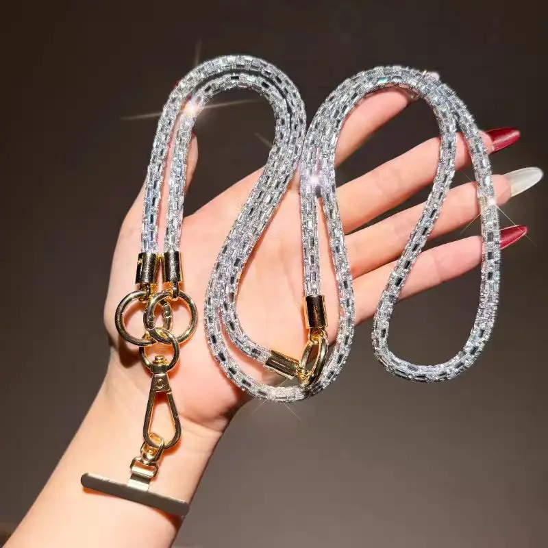 Lanière de téléphone portable de luxe en strass, design chaîne, bracelet pour téléphone portable, chaîne pour téléphone portable pour le cou, corde détachable