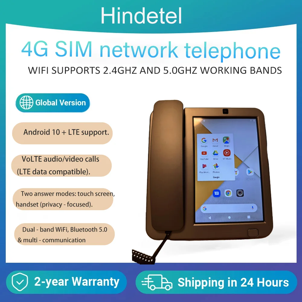 Hindetel 4G 8 pouces écran tactile andriond 10 play store 2 + 16GB téléphone fixe avec emplacement pour carte sim wifi pour bureau à domicile public