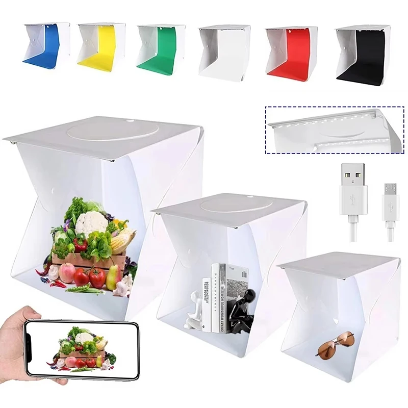 Beruf Mini-Klapp-Leuchtkasten für Fotografie, Fotostudio, Softbox, 2 LED-Lichter, Softbox, Foto, 6 x Hintergrund-Set für DSLR-Kamera Image