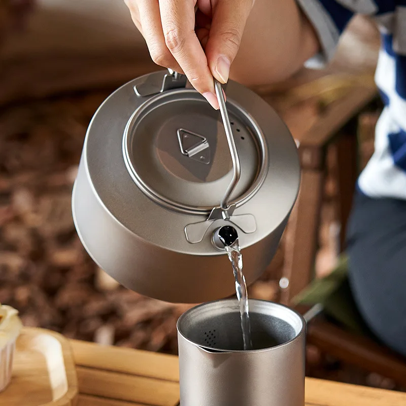 Ultraleichter Camping-Wasserkocher, Titan, Picknick, heißes Wasser, Teekessel, 980 ml Image
