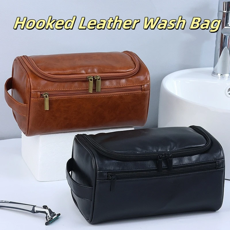 Borsa da toilette da lavoro di grande capacità Borsa cosmetica portatile impermeabile in PU Borsa da viaggio semplice per viaggi d'affari
