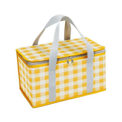 Large Insulated Picnic Tote Bag - Red White Checkered Oxford Fabric Multi-Purpose Outdoor Travel Camping Storage Basket with Laptop Sleeve Ideal for Picnics Parties Festivals - Perfect Gift