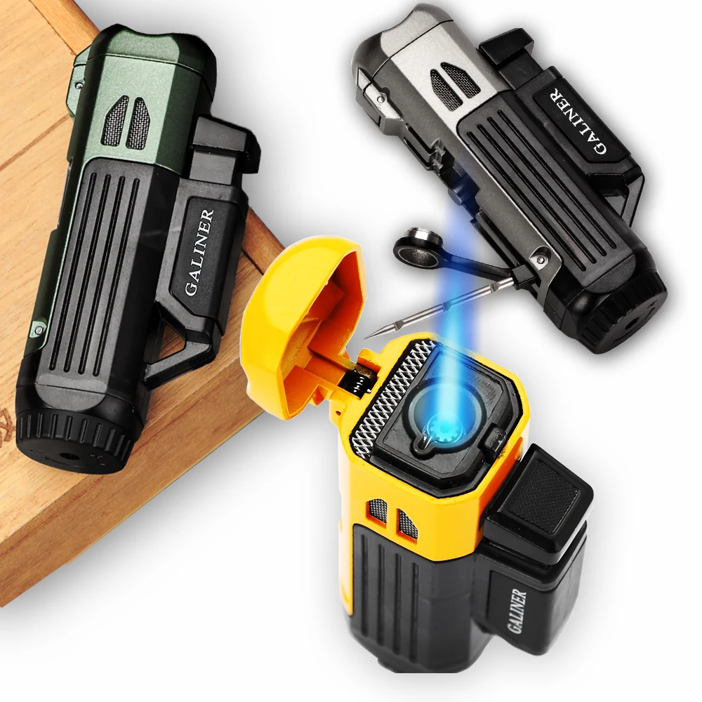 GALINER Butan-Fackelfeuerzeuge, Zigarren-Raucherwerkzeug, 1, tiefblaue Flamme mit Nadeln, Zigarren-Punch-Feuerzeug für Tabacco Image