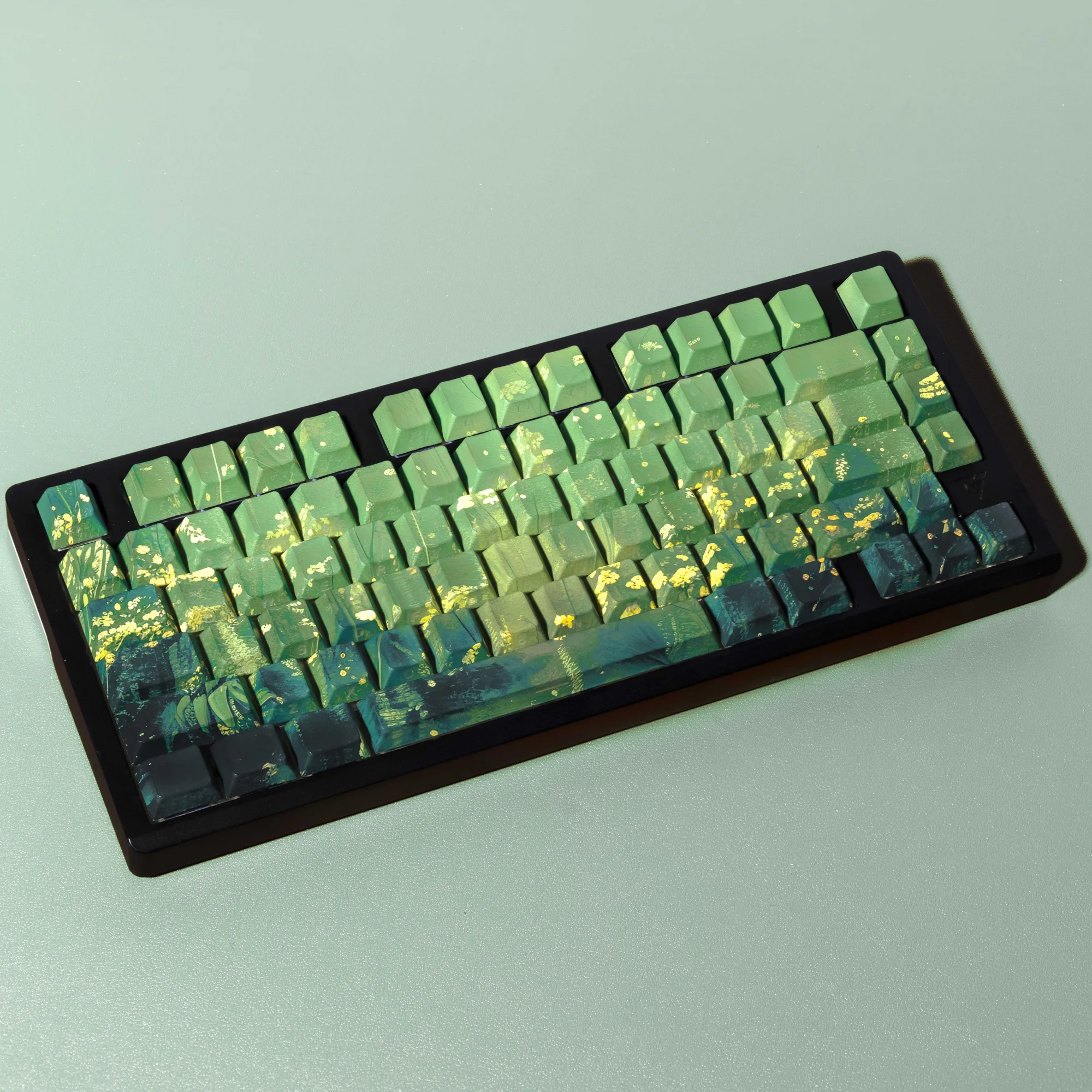 PBT-Tastenkappen Double Print Dye-Sub Cherry Koreanisch Deutsch Spanisch Russisch Benutzerdefinierte grüne Tastenkappe für TastaturspielWooting DrunkDeer Image