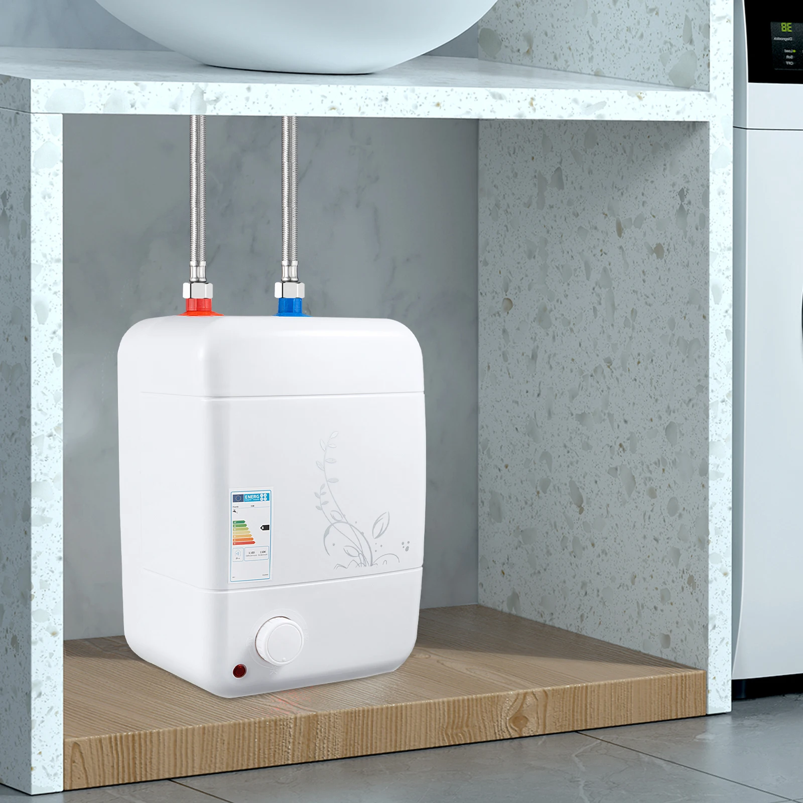 1500 W elektrischer Warmwasserbereiter, 8 l, weißes Rechteck, IPX4, temperaturverstellbar, 0,75 MPA, Emaille-Warmwasserbereitung für Wohngebäude Image