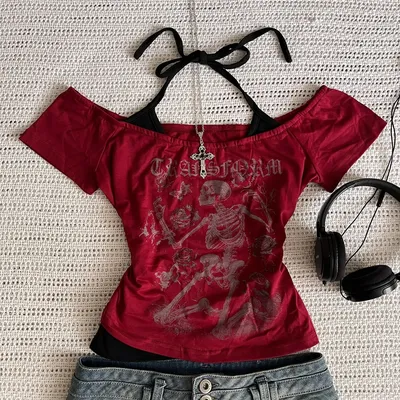 Millennium 2000s Y2k crop aesthetic sweet and sexy vest women's sleeveless casual anime printed vest Harajuku red full outfit Em