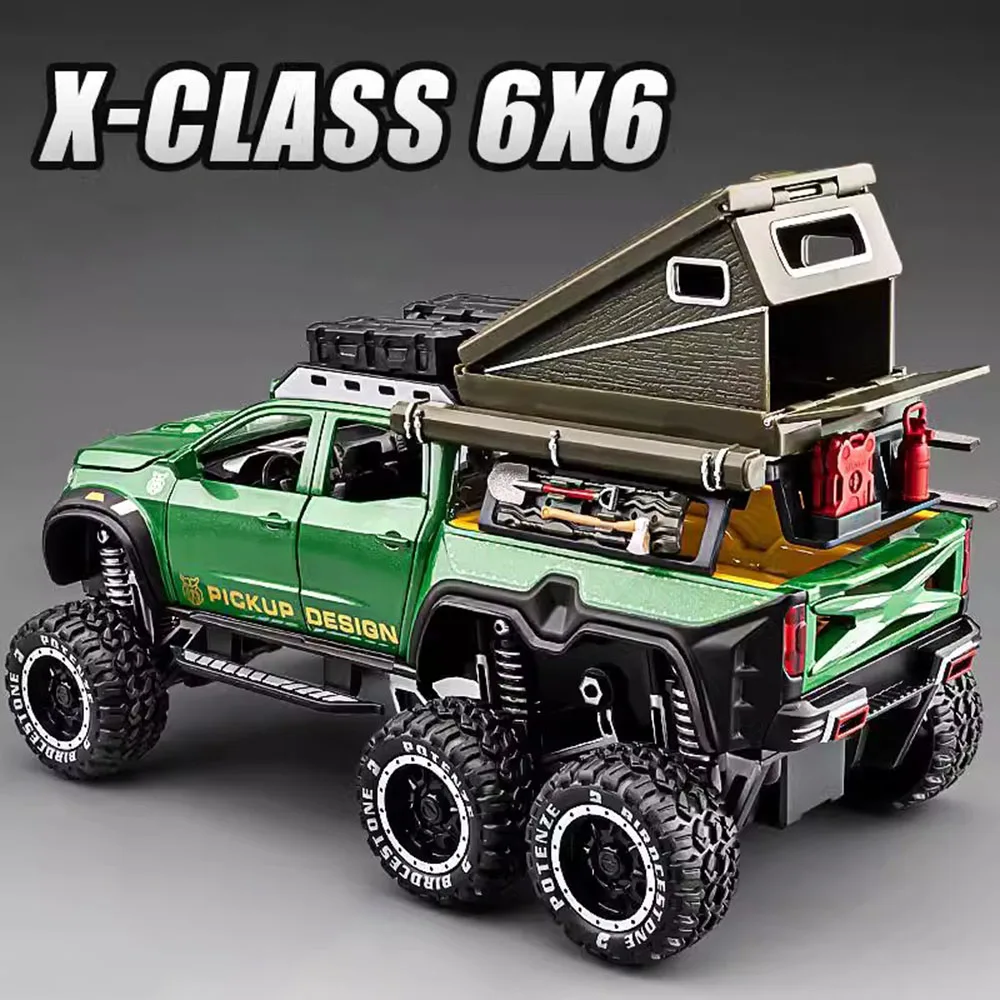 Maßstab 1:28 UNIMOG Wohnmobil X-Klasse 6x6 U5000 Automodell Spielzeug Sound Licht Zurückziehen Türen geöffnet Geländewagenmodelle Jungen Geschenk Image