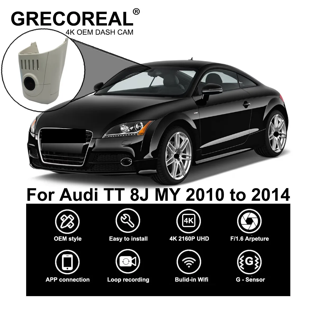 GRECOREAL 4K Dash Cam vorne und hinten 2160P WiFi Auto Dual Dashcam APP Steuerung einfache Installation Plug Play kompatibel mit Audi TT 8J Image