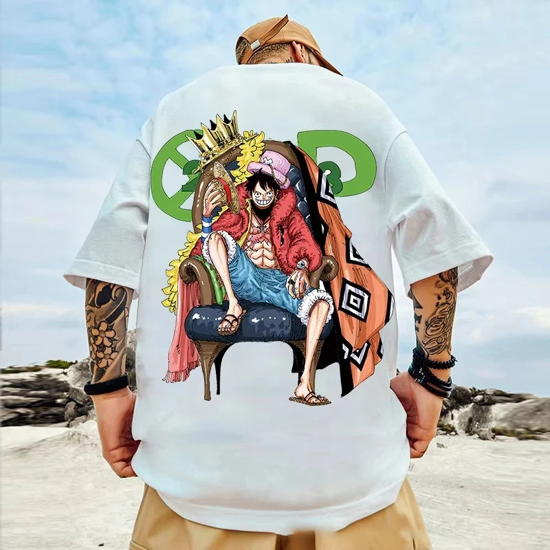 Anime ONE PIECE Monkey D Luffy Gedruckt Baumwolle T Shirt Männer Frauen Mode Lose Kurzarm Trendy Top männer Kleidung Image