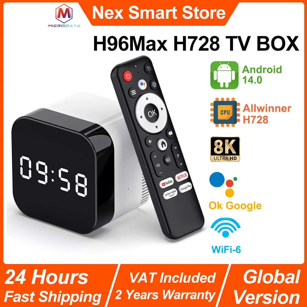 Neue H96 Max H728 Smart TV Box, Android 14 Set Top Box, 1000M Ethernet, WiFi 6, Allwinner Octa Core 8K UHD TV Box, Media Player Image