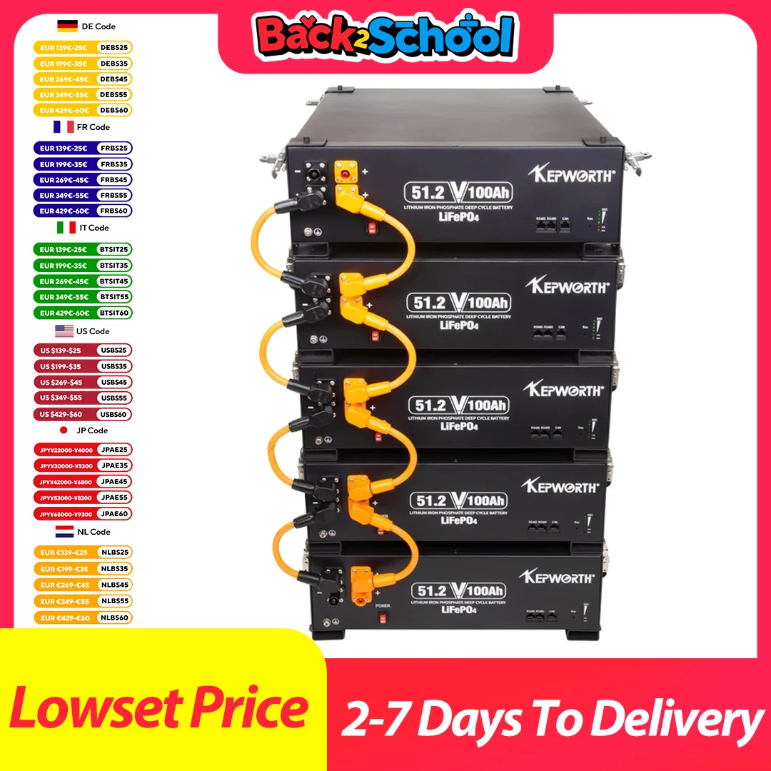 48V 100AH LiFePO4 Lithium-Akku 5,12KW Lithiumbatterie 8000+Zyklen mit BMS 100A für Zuhause Solar Off-Grid LiFePO4 EU-LAGER Image