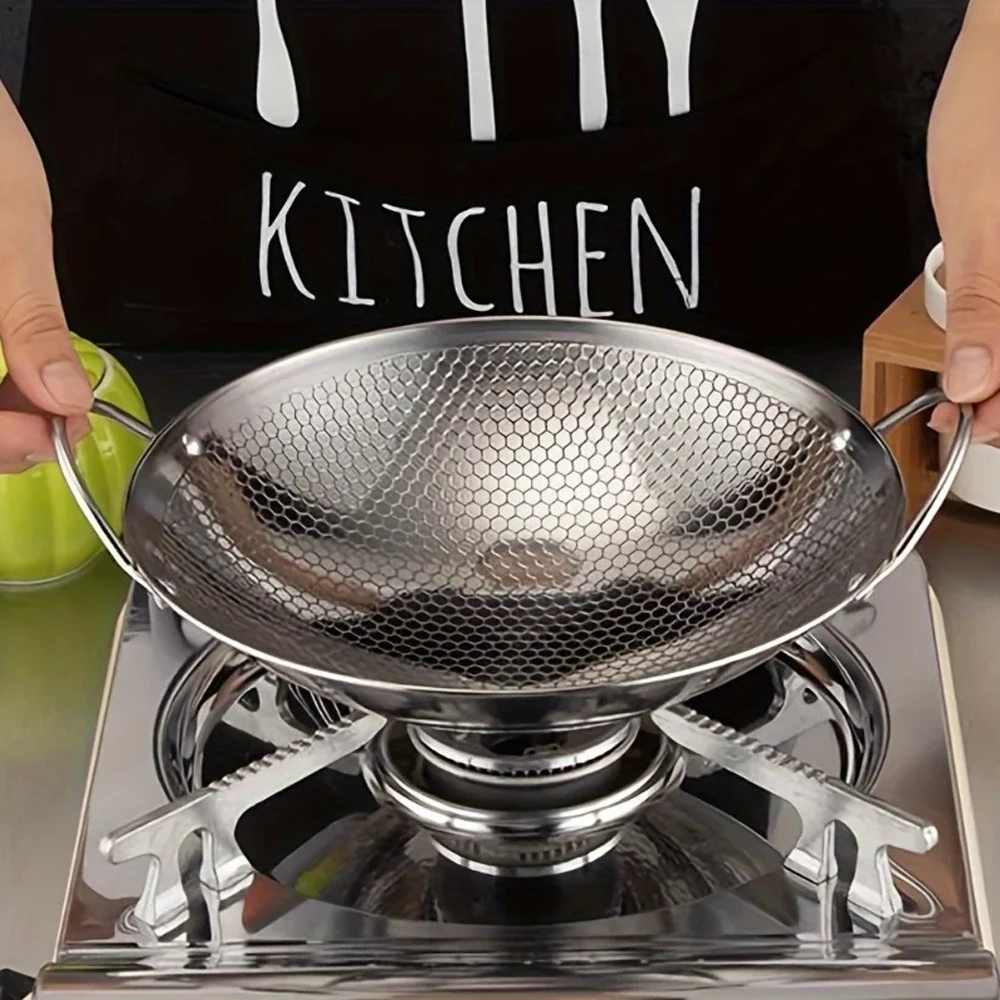 1 Stück Edelstahl-Waben-Bratpfanne, antihaftbeschichtete Pfanne mit Griff, zum Kochen, Steak, Brei, Ramen-Pfanne, 23,5 cm/9 Zoll für Zuhause/im Freien Image