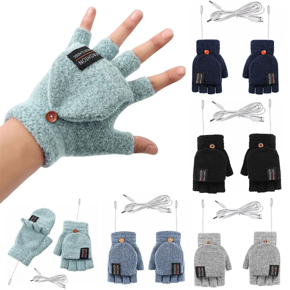 USB elektrisch beheizte Handschuhe, einstellbare Temperatur, fingerlose Händewärmer, Touchscreen, elektrische Thermohandschuhe für Outdoor-Wandern Image