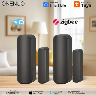 Tuya WiFi or Zigbee Door Sensor Smart Life Home Security Door Open Alert Sensor Window Sensor Alarm System with Black Color