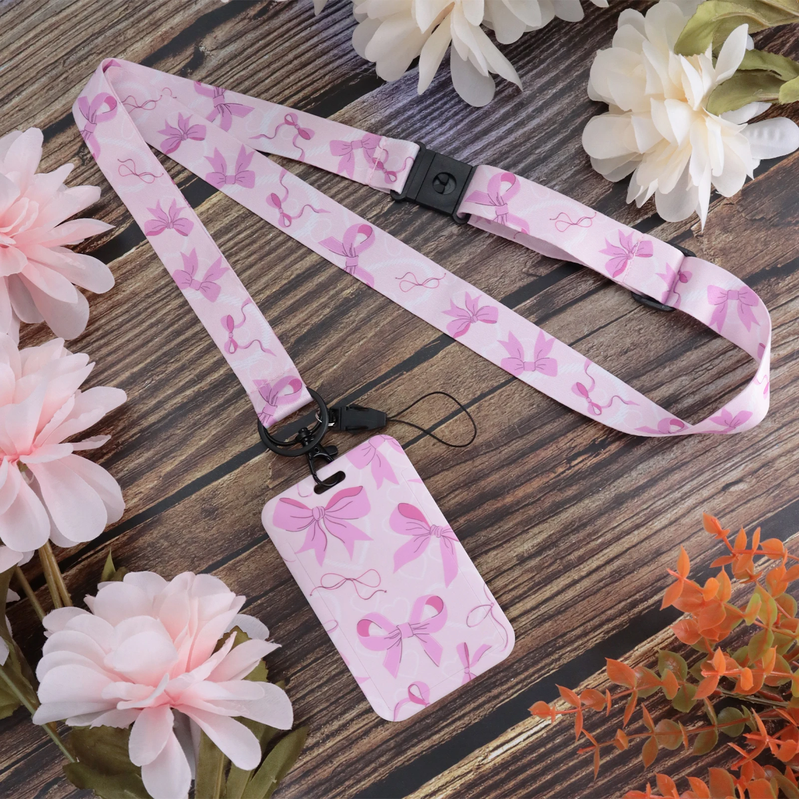 Niedliche rosa Fliege, verstellbares Schlüsselband, Ausweishalter, Umhängeband für Schlüssel, Schlüsselanhänger, Kreditkarte, Krankenschwester, Arzt, Zubehör, Schlüsselanhänger Image