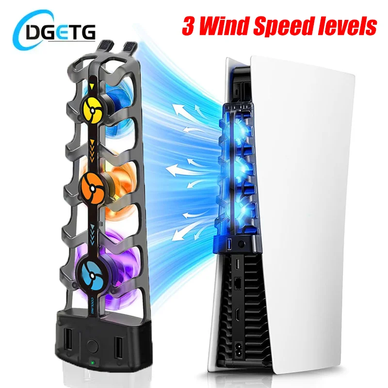 Für PS5 RGB-Lüfter, effizientes Kühlsystem, leise 3-Gang-Kühlerlüfter für PS5-Konsolenzubehör, Disc und Digital Edition Image