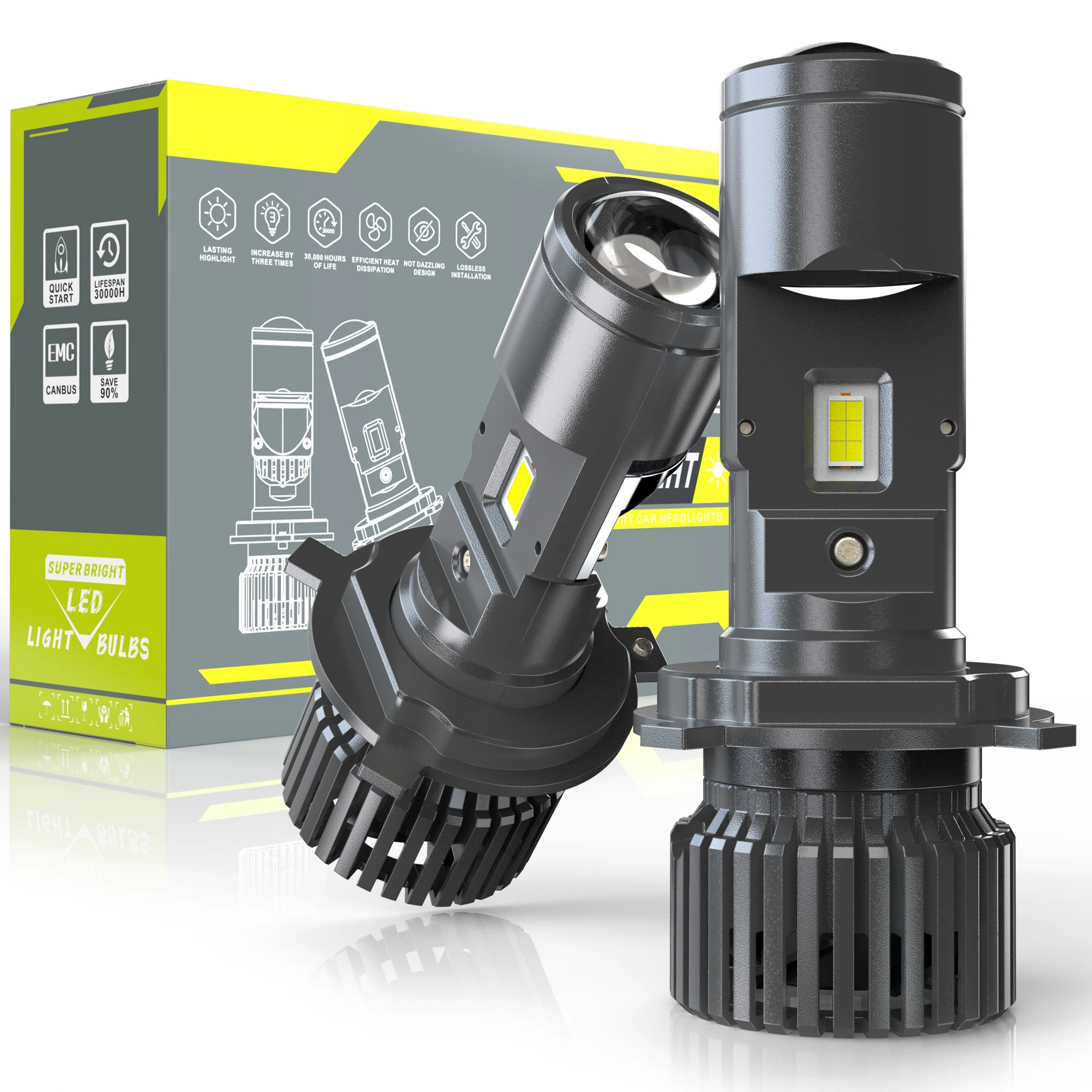 2PCS H4 Proiettore LED Mini Auto Faro Lampadine 6000K LED Mini Lente Proiettore H4 Mini Lente Del Proiettore Faro LHD RHD 12V 24v
