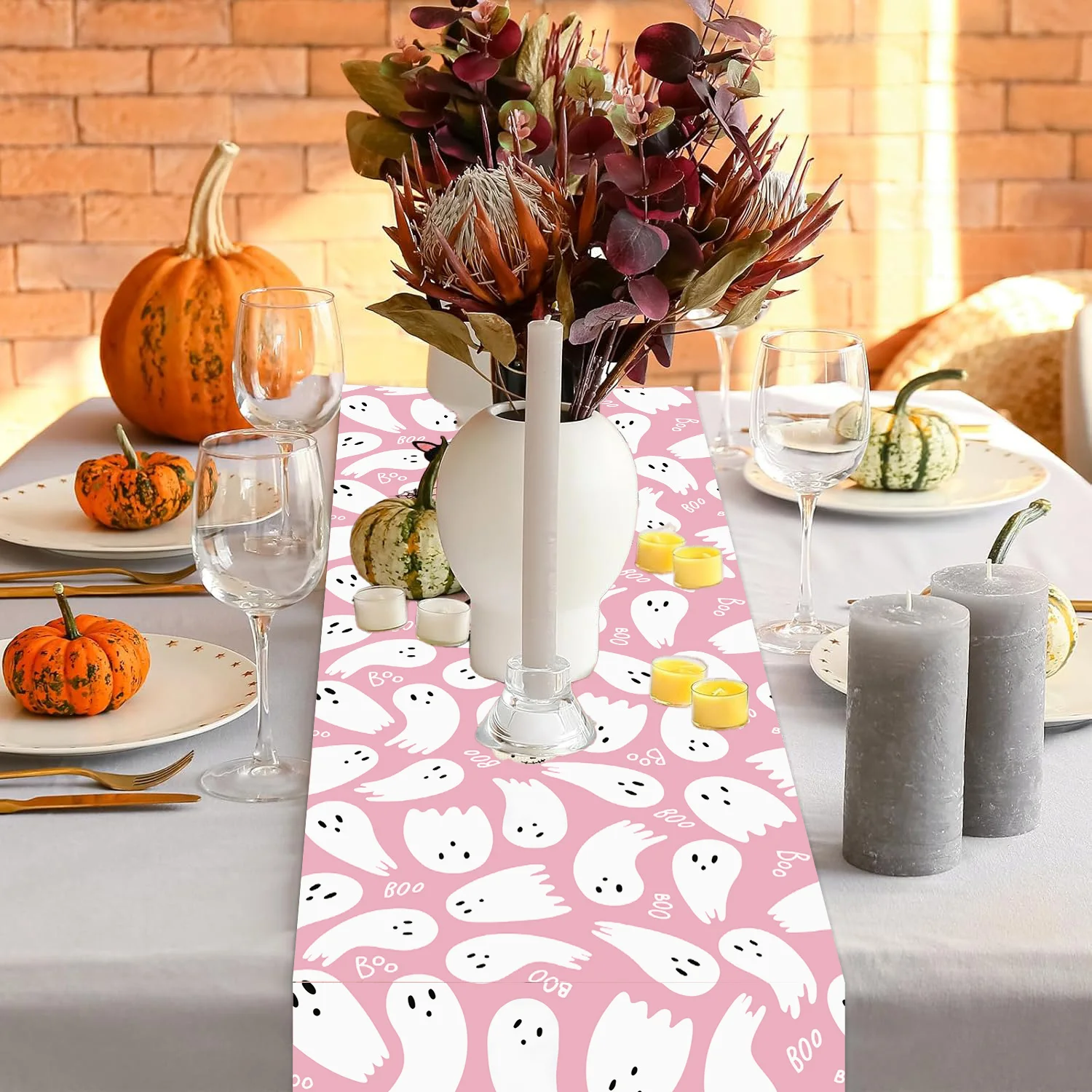 Halloween Pink Cute Ghosts Pink Bat Tischdecke Halloween Niedlicher Stil Dekoration Partyzubehör Desktop-Dekorationen Urlaubsdekoration Image