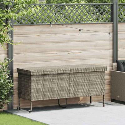 Gartentruhe mit Rollen Hellgrau 160x55x75 cm Poly Rattan - Vidaxl Image