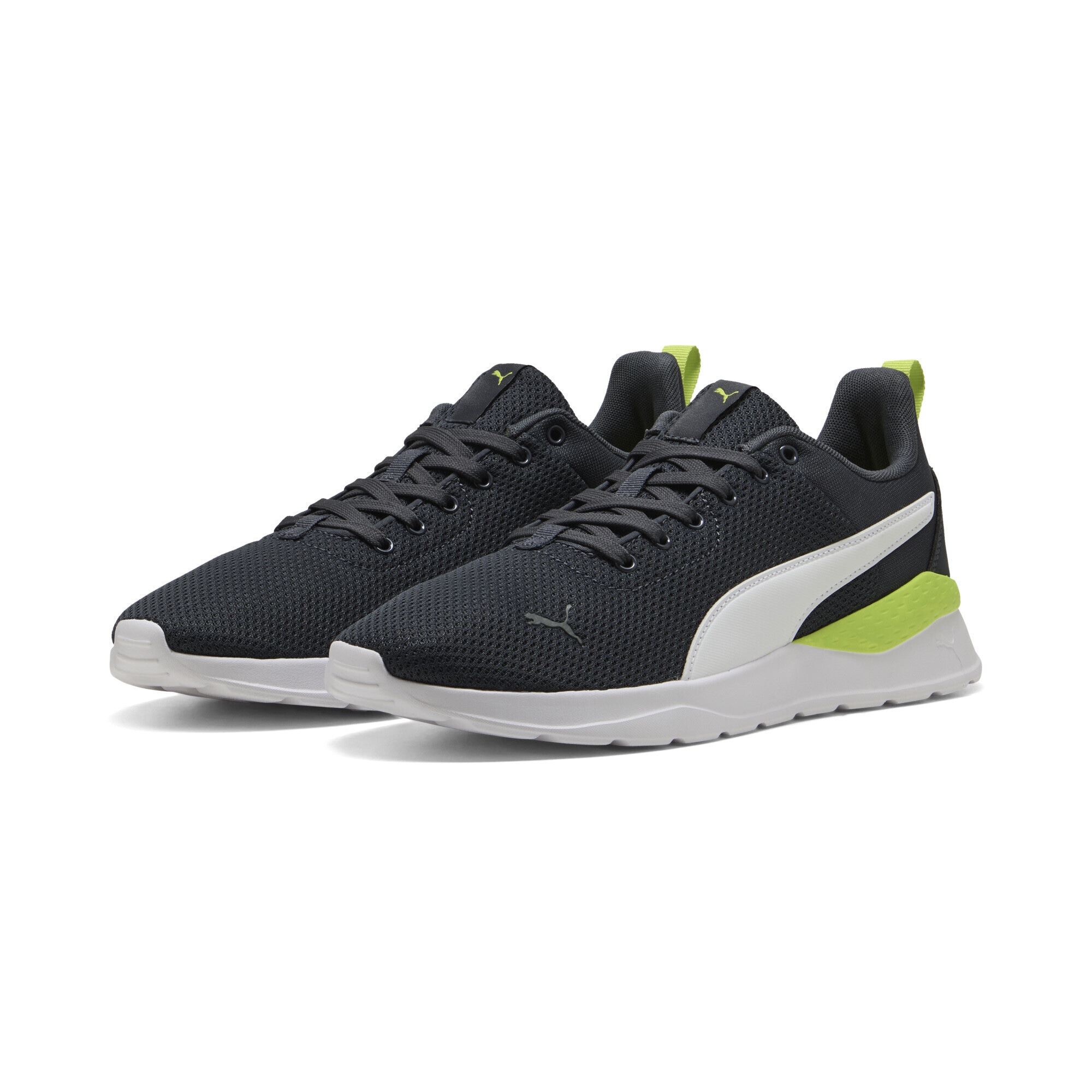 Sneaker PUMA "Anzarun Lite Sneakers Erwachsene", Herren, Gr. 43, strong gray weiß lime smash grün, Obermaterial: Synthetik, Textil; Futter: Textil; Innensohle: Textil; Laufsohle: Synthetik, Gummi, Schuhe Sneaker