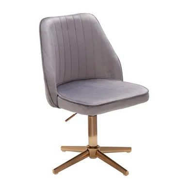 KADIMA DESIGN Schreibtischstuhl Grau Samt Design Drehstuhl mit Lehne, Schalenstuhl 120 kg Höhenverstellbar, Arbeitsstuhl ohne Rollen, Stuhl Schreibtisch Image