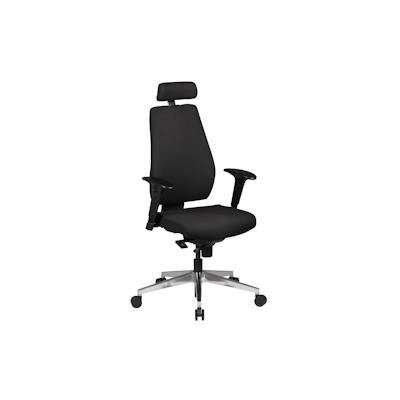 KADIMA DESIGN Bürostuhl SPM1.279 Schreibtischstuhl Stoff Schwarz Chefsessel Modern, Drehstuhl mit Synchronmechanik, Arbeitsstuhl mit Kopfstütze 120kg, Bürosessel Image