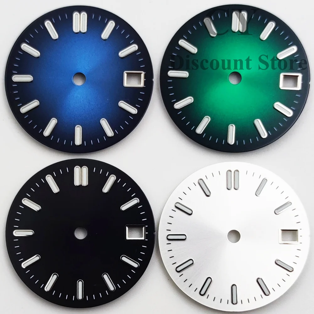 RICHUS NH35-Uhrenzifferblatt, 29 mm, Schwarz, Blau, Grün, Silber, grün leuchtend, passend für NH35-Uhrwerk, passend für 3/3,8-Uhr-Krone