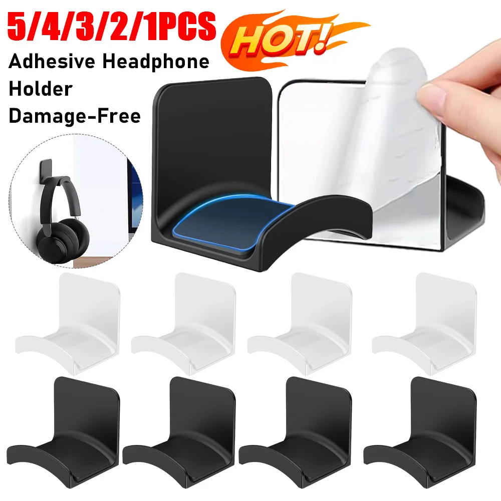 5/1PCS Vielseitiger Kopfhörer-Aufhänger, Gaming-Mikrofon, Over-Ear-Headset-Ständer, Lager 1 kg, selbstklebend, einfach zu installierender Kopfhörerhaken Image