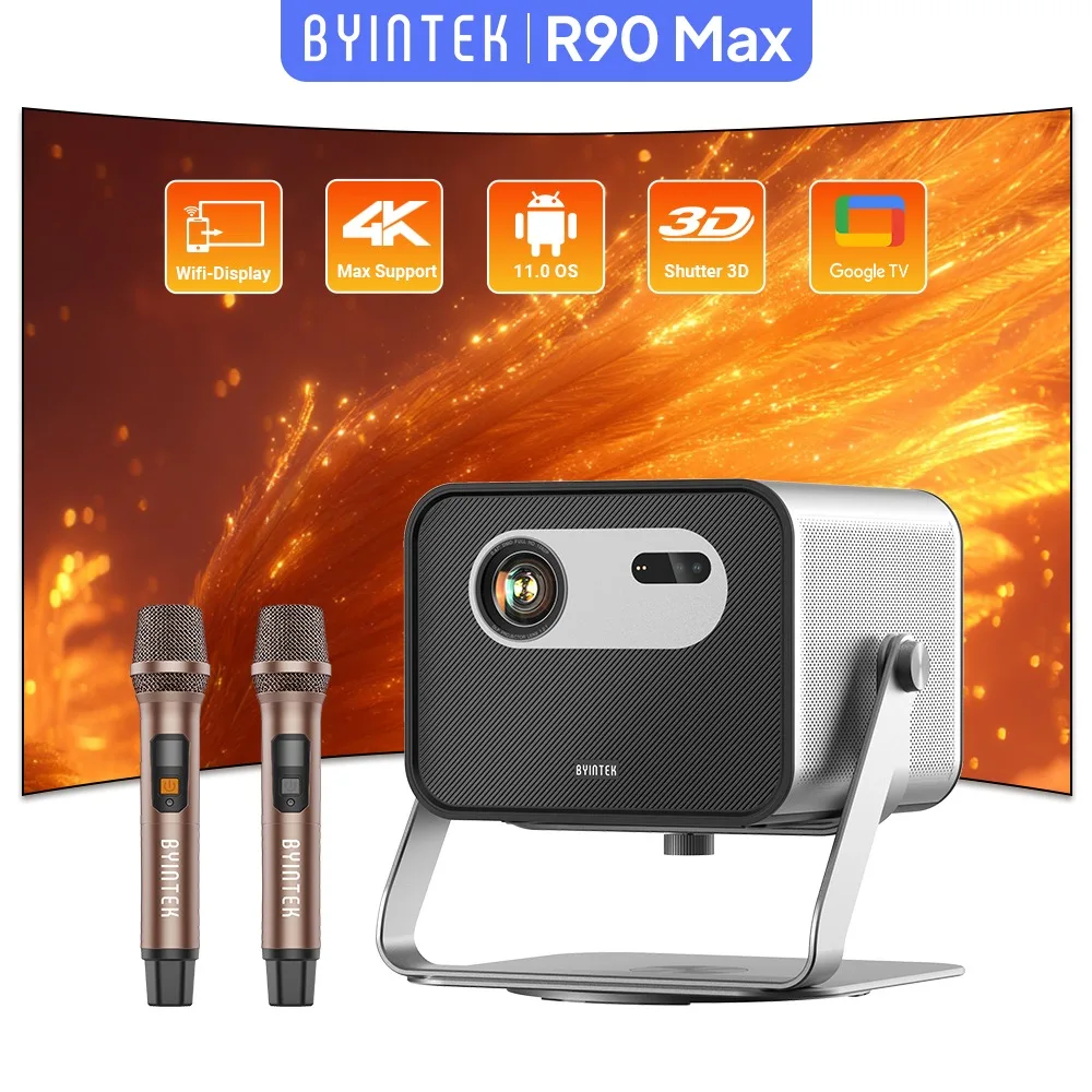 BYINTEK R90 Max Projektor 4K Full HD 1080P 2200 Anis Lumen Android 11.0 WiFi 6 Autofokus Video Heimkino Projektoren Image