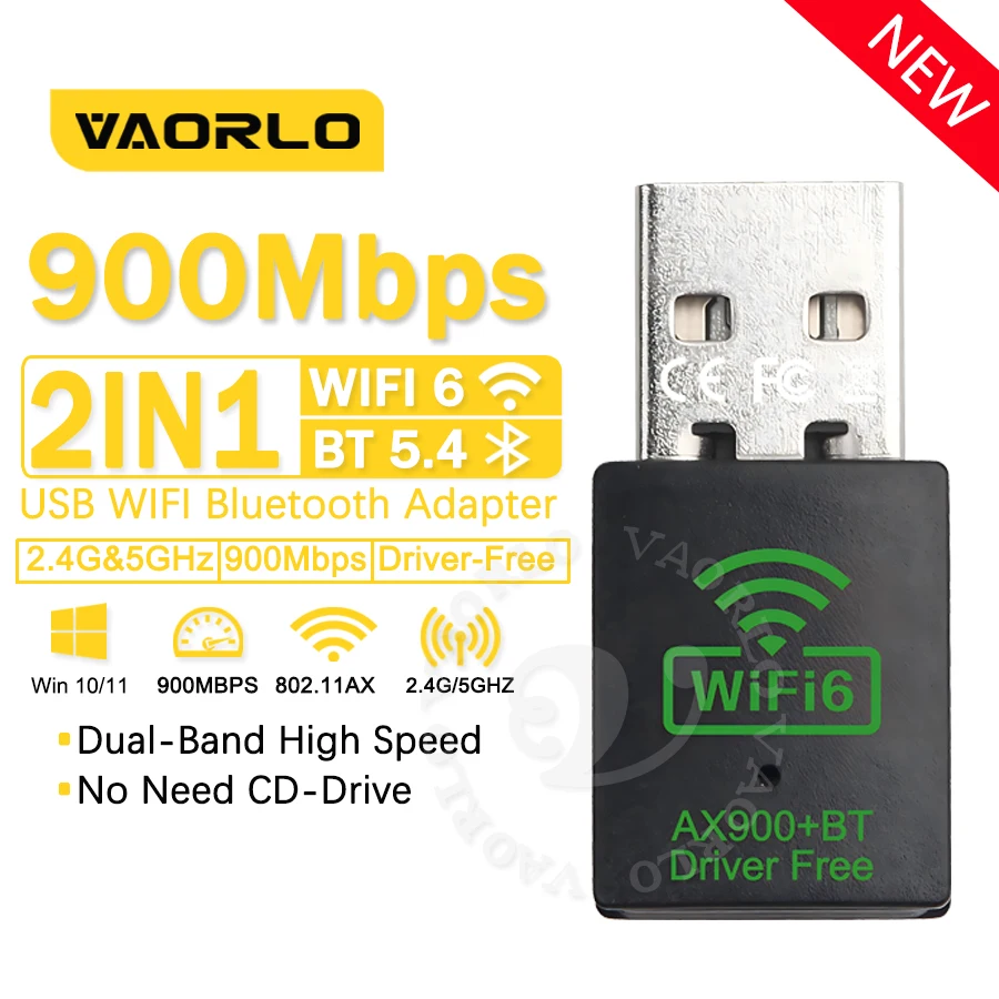 2-in-1-Upgrade-Version, 900 Mbit/s WLAN-USB-Netzwerkkarte (2,4 G/5 GHz/treiberfrei) + Bluetooth 5.4-Adapter für PC-Laptops, unterstützt Bluetooth-Headsets, -Maus und -Lautsprecher. Kompatibel mit Win Image