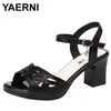 2025 5 cm Damen Büro Strass Ausschnitt Plateausandalen Damen Med Block Heels Schuhe für Büro Mama Party Schuhe Größe 32-43