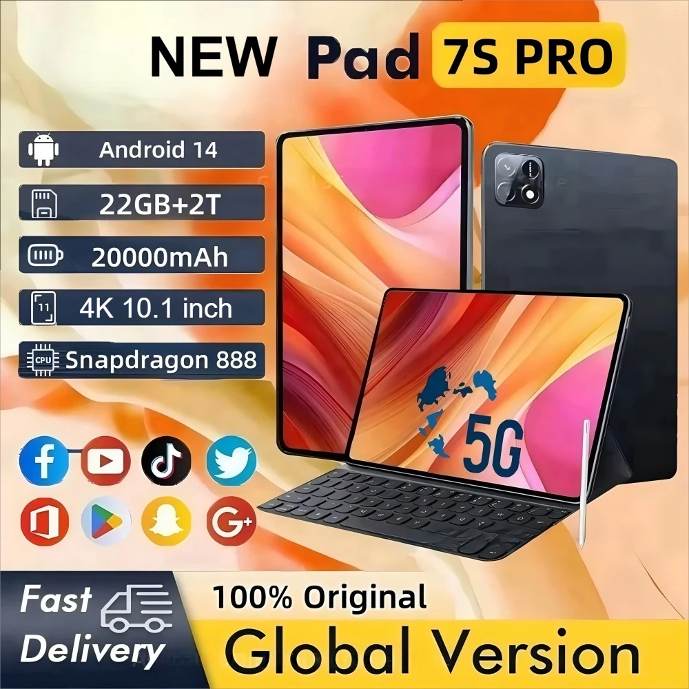 2025 Original Pad 7S Pro Tablet PC 10,1 Zoll Snapdragon 8 Gen3 5G Dual SIM Tab 22 GB + 2 TB 20000 mAh Android 14 Tablets WiFi Google Image