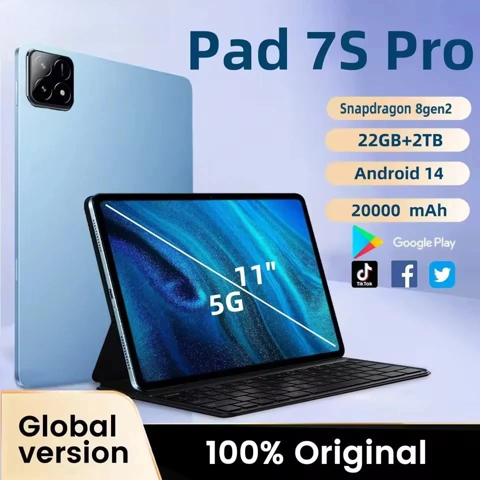 2025 Original Pad 7S Pro Tablet PC Android 14 Tablets 10,1 Zoll Snapdragon 8 Gen3 5G Dual SIM Tab 22 GB + 2 TB 20000 mAh WiFi Google Image