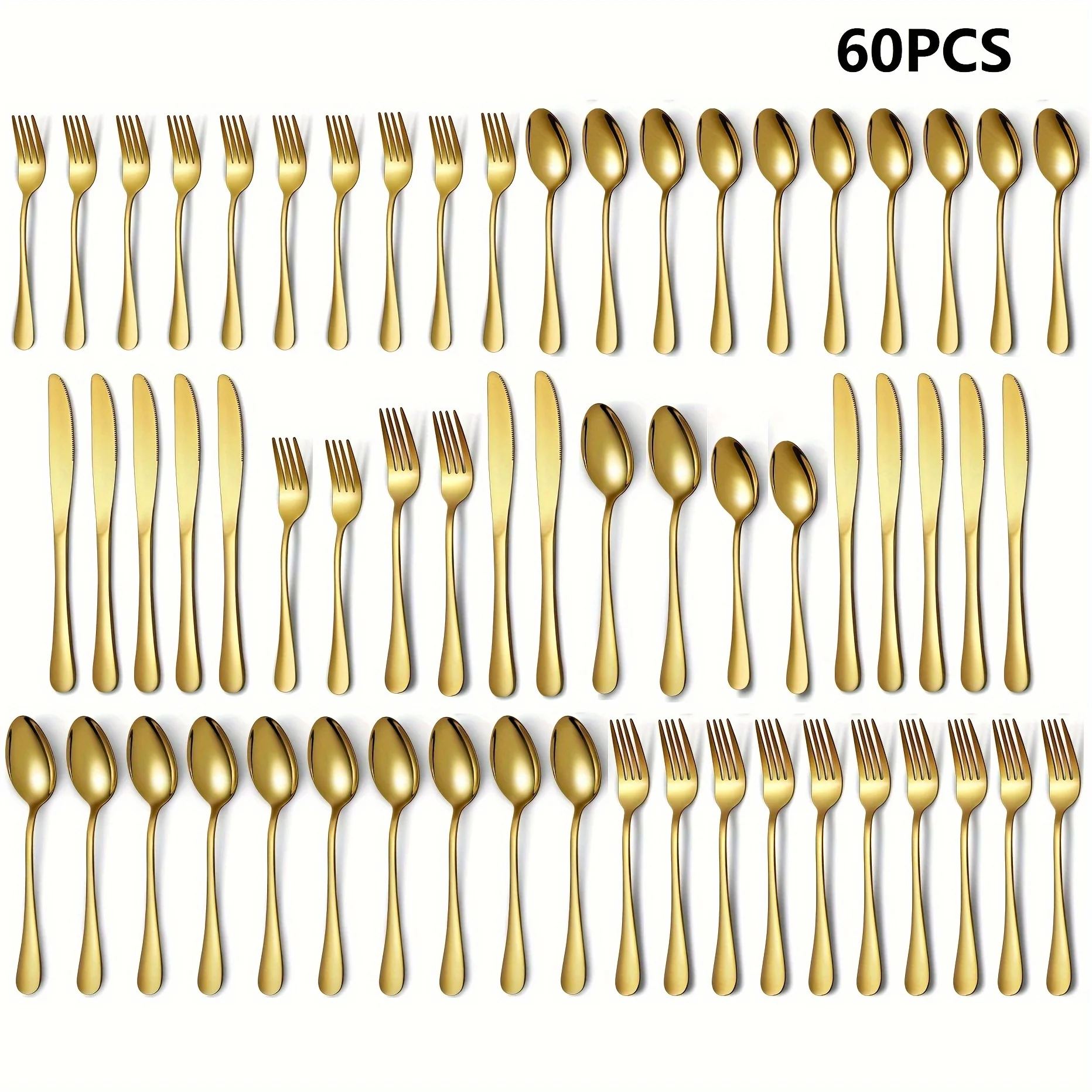 30/60-teiliges luxuriöses goldenes Besteckset, Besteck aus Edelstahl, inklusive Esslöffel, Abendessengabeln, Salatgabeln und Abendessenmesser Image