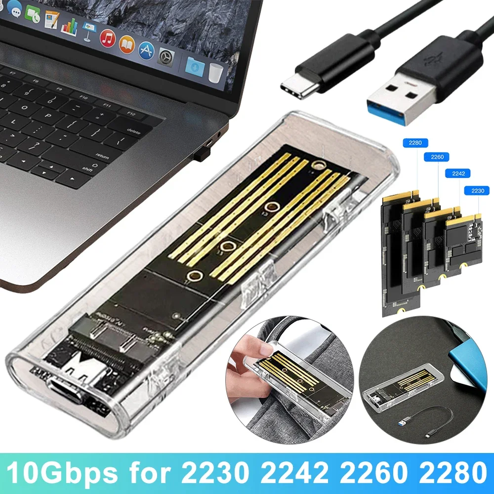 M.2 NGFF SATA Typ C USB 3.1 Festplattenbox 10 Gbit/s Transparentes externes SSD-Gehäuse Festplattengehäuse für 2230/2242/2260/2280 Image