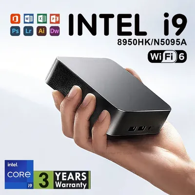 Tragbarer Mini-PC Intel Core i9 8950HK N5095A Gaming-Computer Windows 11 16 GB DDR4 1/2 TB SSD WiFi6 BT5.2 4K Dual Mini-Desktop-PC