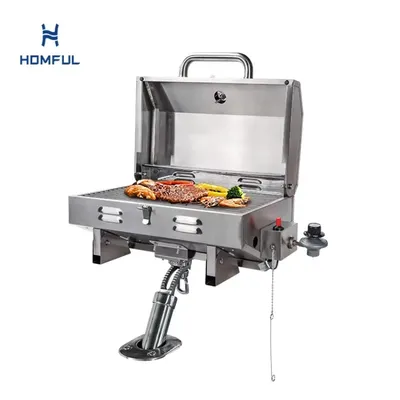 HOMFUL Marine Adjustable Boat Grill Inclined Bracket Mount BBQ Stove Propane Barbecue Grill for Boat