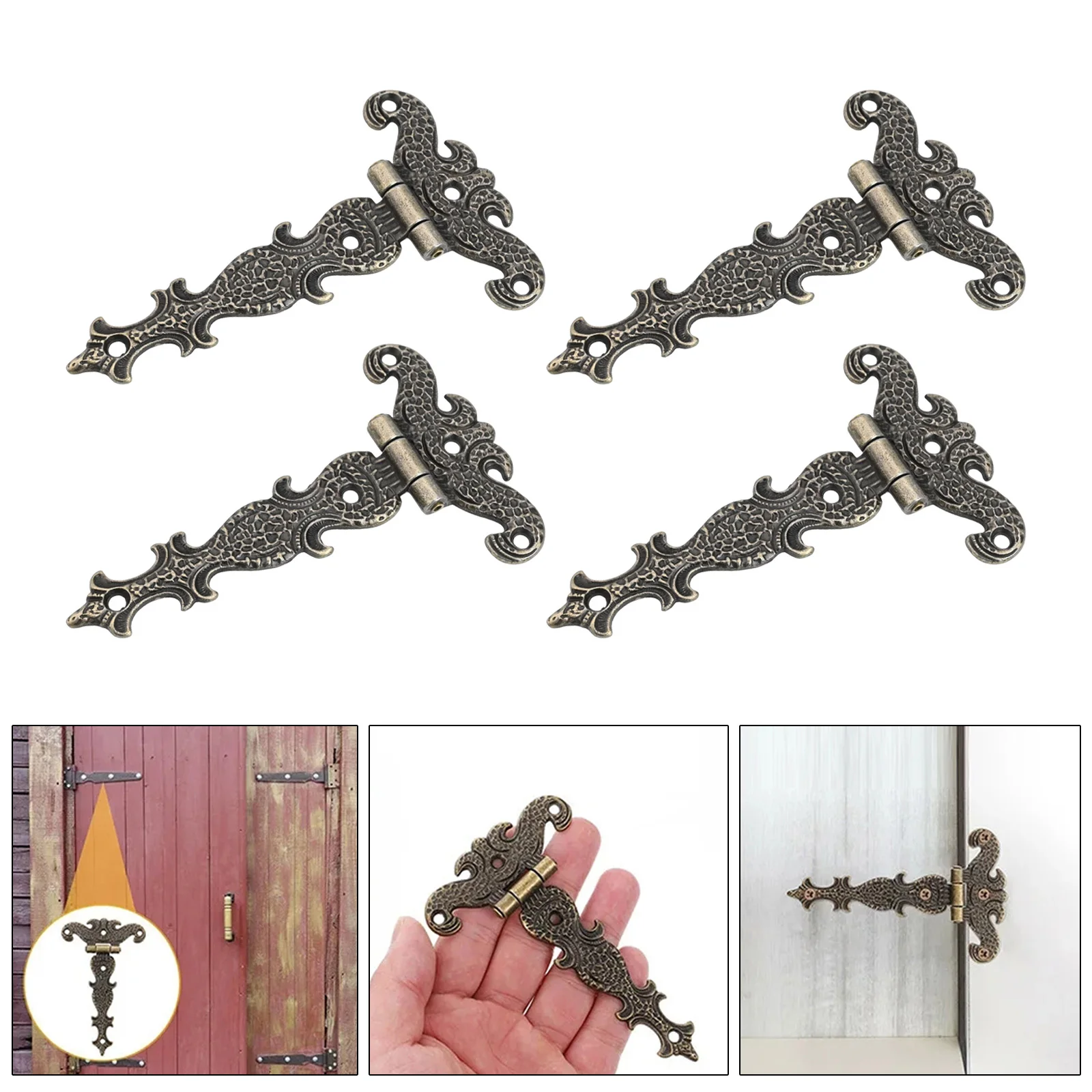Cerniere a T antiche in lega di zinco resistenti da 4 pezzi con viti 69x113MM Cerniere decorative per porte della stalla per armadi e scatole di legno