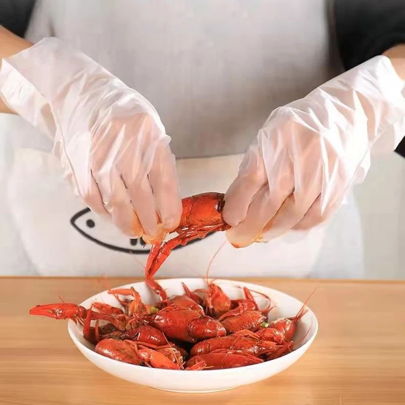 100 teile/schachtel Latex Kostenlose Handschuhe TPE Einweg Handschuhe Transparent Rutschfeste Säure Arbeit Sicherheit Lebensmittel Grade Haushalt Reinigung Handschuhe Image