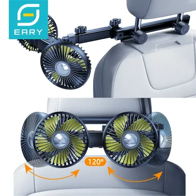 Eary Car Dual-Head Fan Mount For Backseat Rear Seat Headrest USB Charge Long Arm Adjustable 3-Speed Wind Air Cooling Fan For Kid