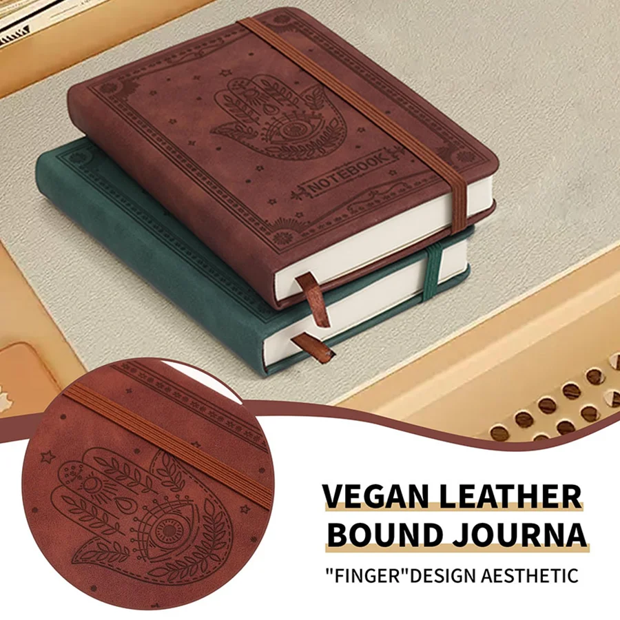 Leder-Taschen-Notizbuch, liniertes Tagebuch, A6, Hardcover-Leder-Notizbuch, 288-seitiges Finger-Notizbuch mit ästhetischem Gebunden Image