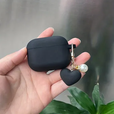 Liebe Herz Schlüsselanhänger für AirPods Pro/Pro2 süße schwarze Silikon Wireless Kopfhörer Fall für Airpods 3/4 Kopfhörer Schutzhülle Image