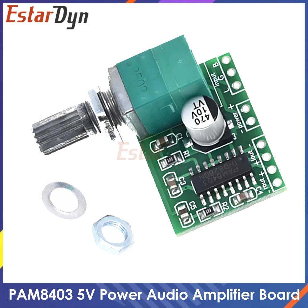PAM8403 5V Mini-Verstärkerplatine 3W + 3W mit Lautstärkeregler, USB-betriebenes digitales Audiomodul für Lautsprecher DIY Image