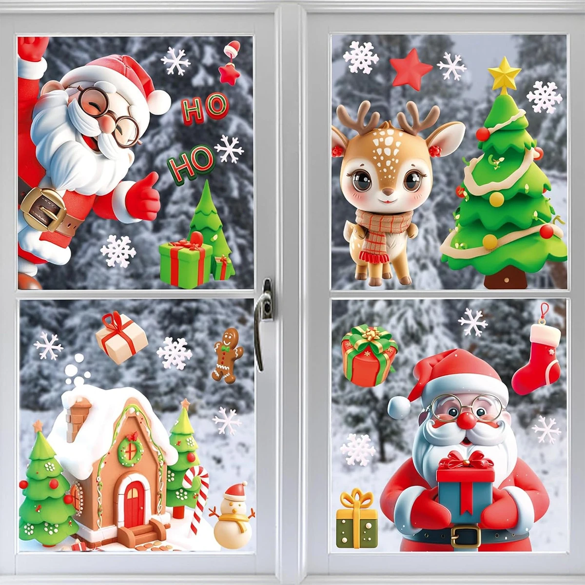9 stücke Weihnachten Fenster Aufkleber Weihnachten Dekoration Kinder Gefälligkeiten 2025 Weihnachten Schneemann PVC Aufkleber Navidad Natal Neue Jahr Geschenk 2026 Image